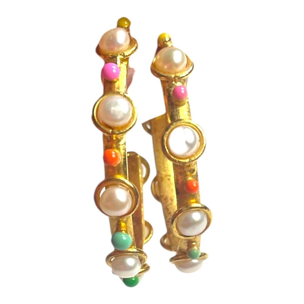 Sylvia Toledano Petite Candy Pearl Hoop Earrings Multicolor 22K Gold Plated - Picture 5 of 6